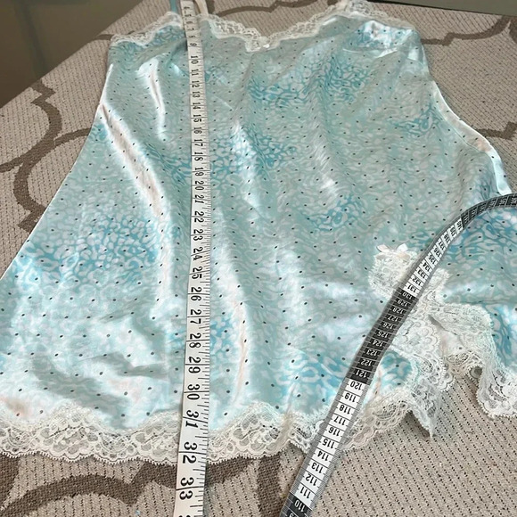 Victoria’s Secret ‘I Do’ polka dot blue white side slit lace satin mini dress - Picture 6 of 15